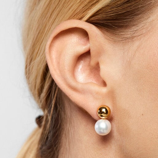 Pendientes com banho de ouro 18 kt sobre prata e pérola grande Gloss