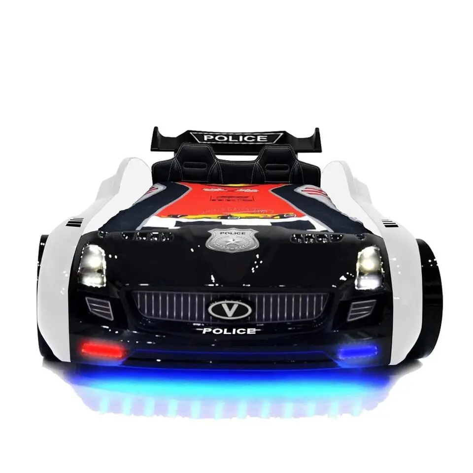 Autobed Roadster - Politie - met led en sound - 230x127x68 cm - Zwart