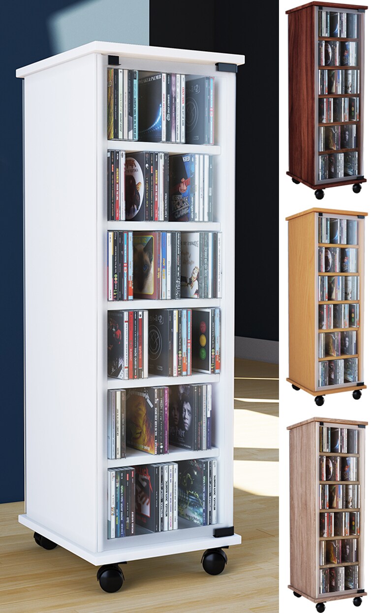 VCM CD Regal Holz Valenza | CD Schrank mit Glastüren für 204 CDs oder 72 DVDs | Maße: H. 98 x B. 31 x T. 35 cm | Elegantes DVD Regal mit Rollen | Blu ray Regal | CD Regal