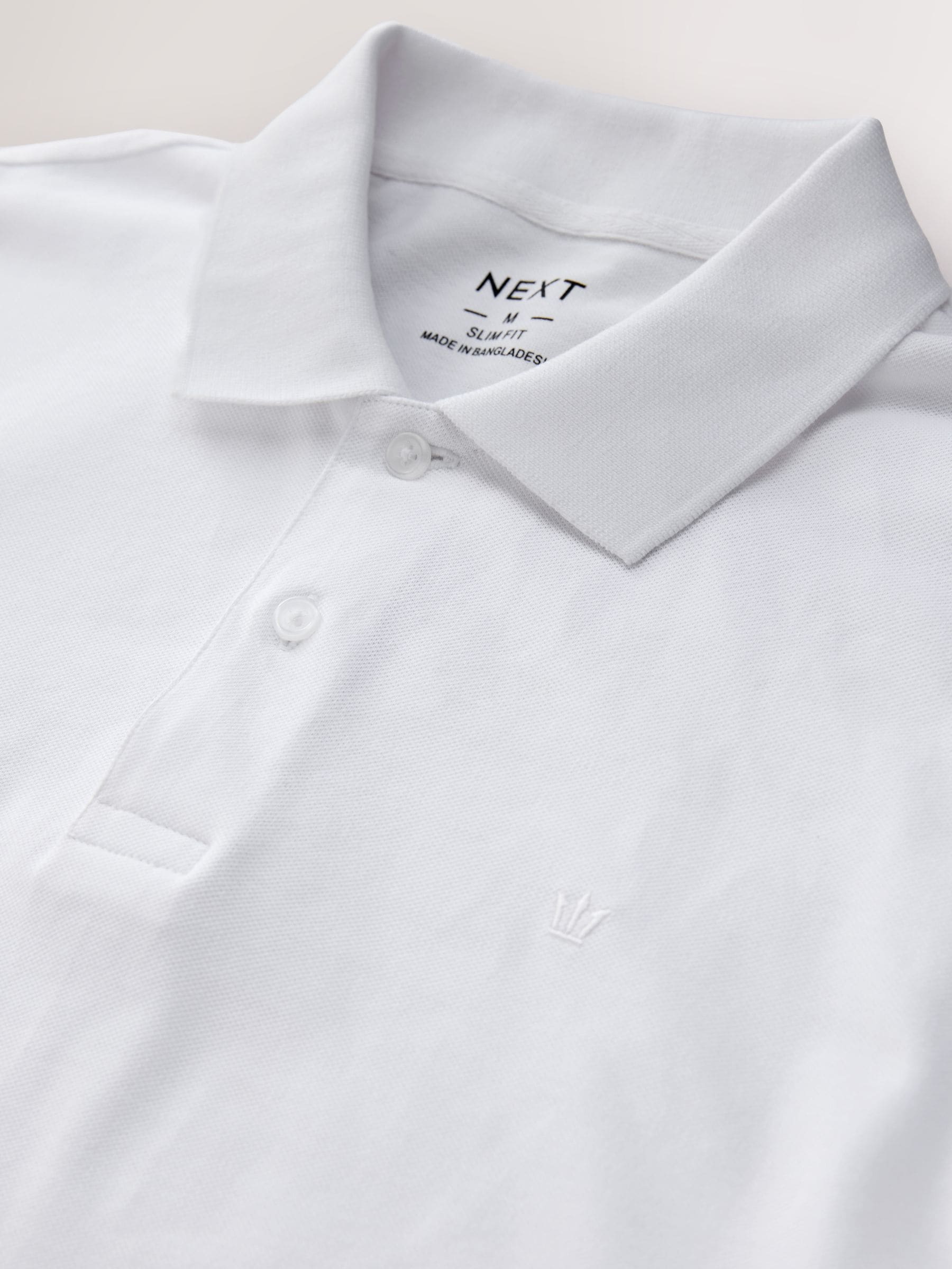 Wit - Slim Fit - Piqué polo met lange mouwen
