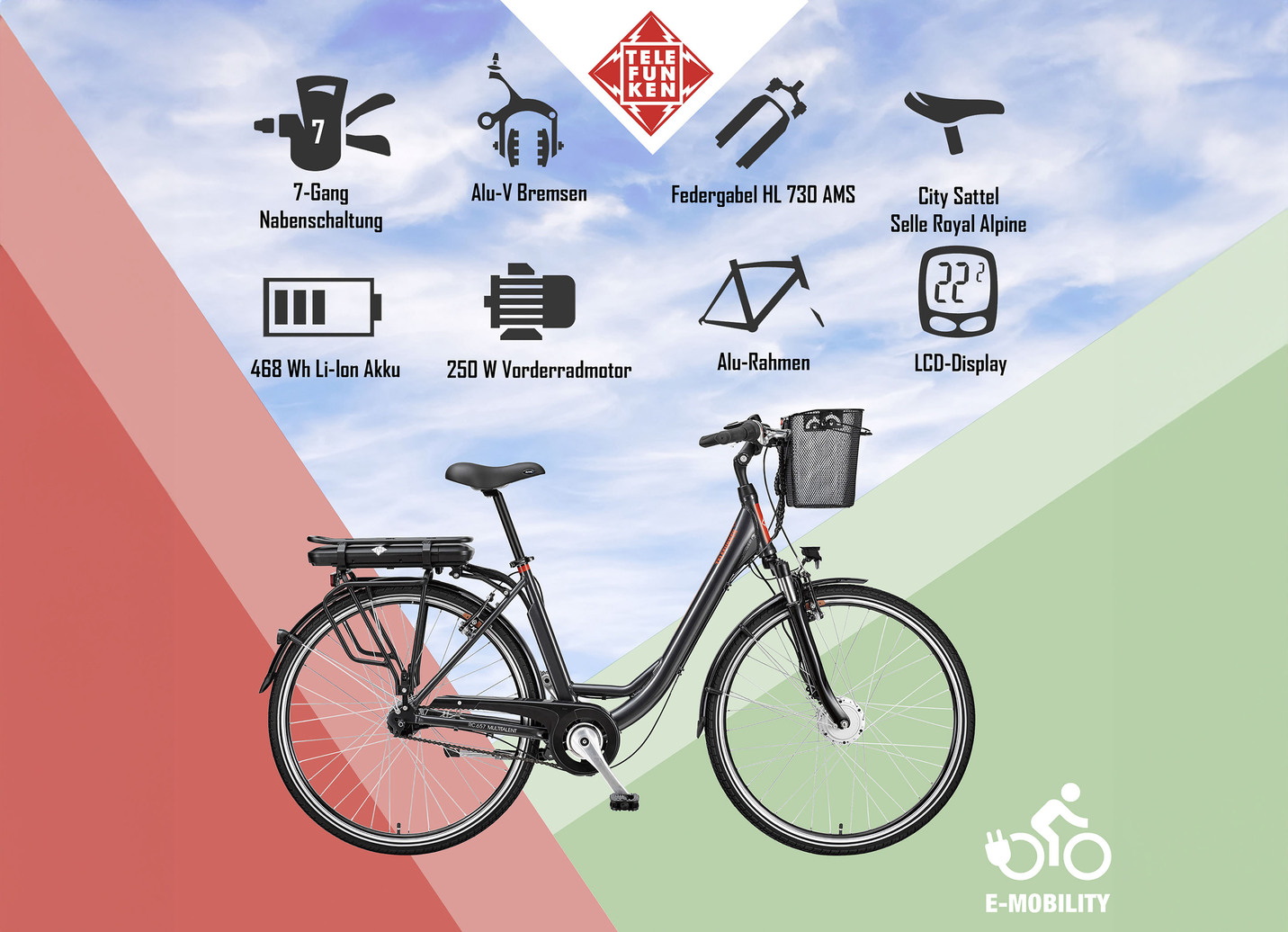 City-E-Bike mit Komfort-Ausstattung von Telefunken