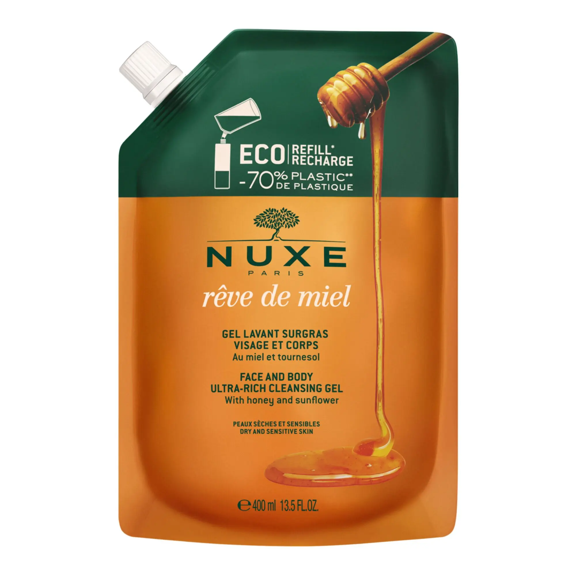 Nuxe - Rêve de Miel Éco-Recharge Gel Lavant Surgras Visage & Corps 400ml - Gel douche