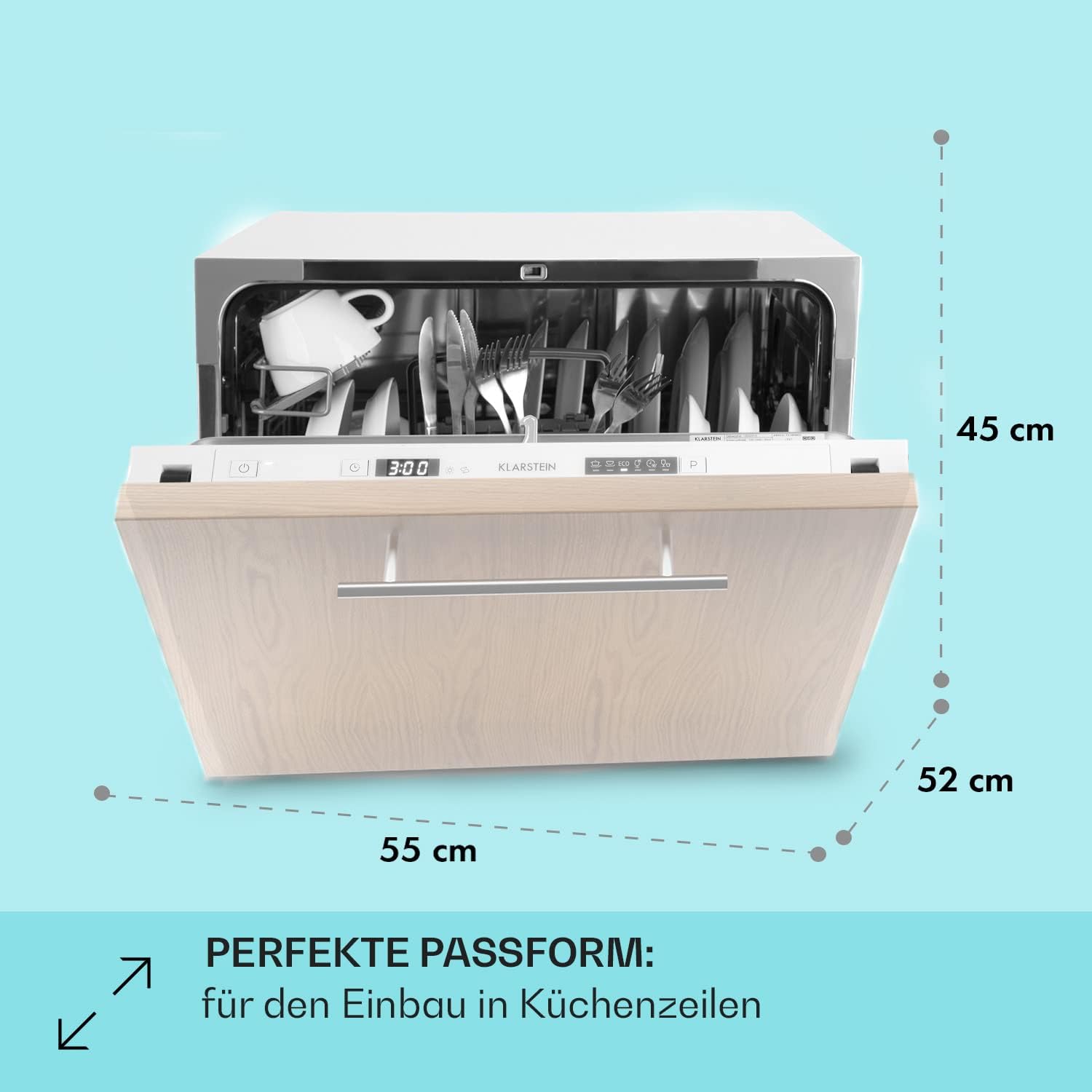 Klarstein Mini-Geschirrspüler für 6 Gedecke, Leiser Einbau-Geschirrspüler Klein mit 6 Spülprogrammen, Kleiner Tisch-Geschirrspüler für Zuhause Büro Camping, Geschirrspüler Mini mit Wasseranschluss