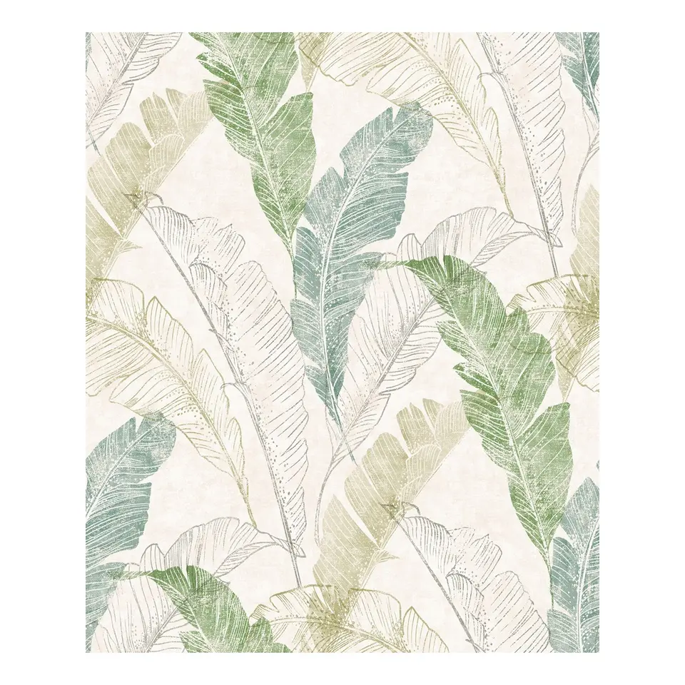 Dutch Wallcoverings - Myriad Tropical Leaf grijs/groen - 0,53x10,05m