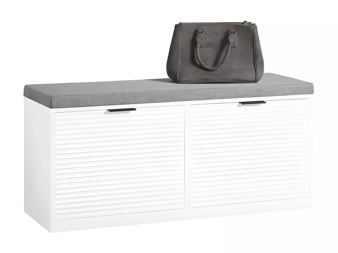 SoBuy Banc à Chaussures Banc d’Entrée Banc de Couloir Armoire à Chaussures avec 2 Abattants Meuble de Rangement pour Entrée avec Coussin Rembourré, 105 x 35 x 48 cm, Blanc, FSR147-W