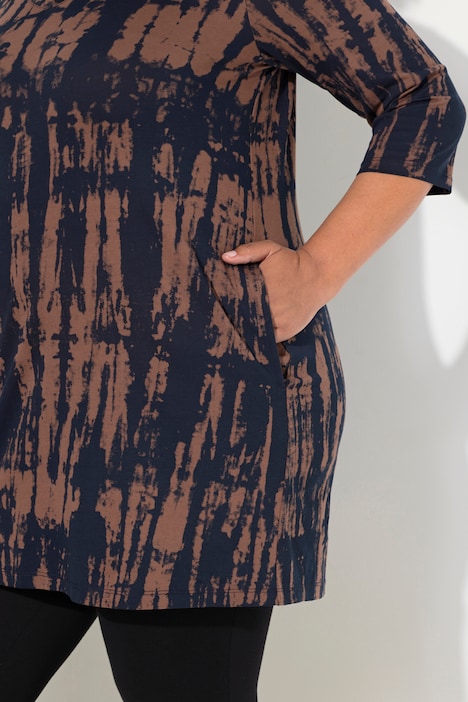 Longshirt, Batikdruck, A-Linie, V-Ausschnitt, 3/4-Arm