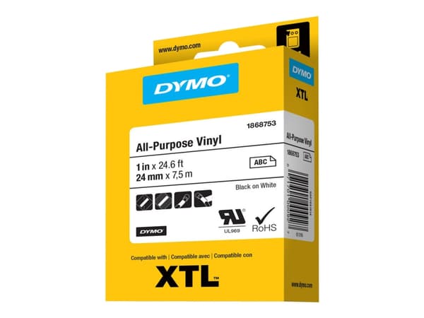 DYMO XTL All-Purpose - Vinyl - permanet adhesiv - svart på hvitt - Rull (2,4 cm x 7 m) 1 kassett(er) tape