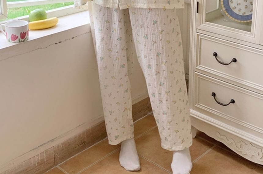 Siensien - Pyjamaset: Top met lange mouwen en bloemenprint + broek