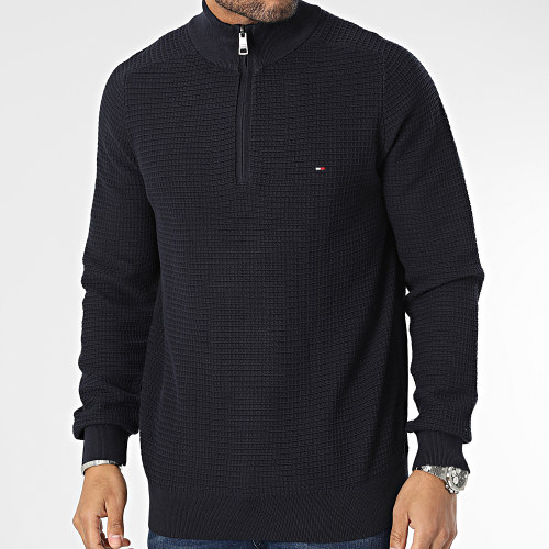 Pull Col Zippé Spring Grid 1352 Bleu Marine