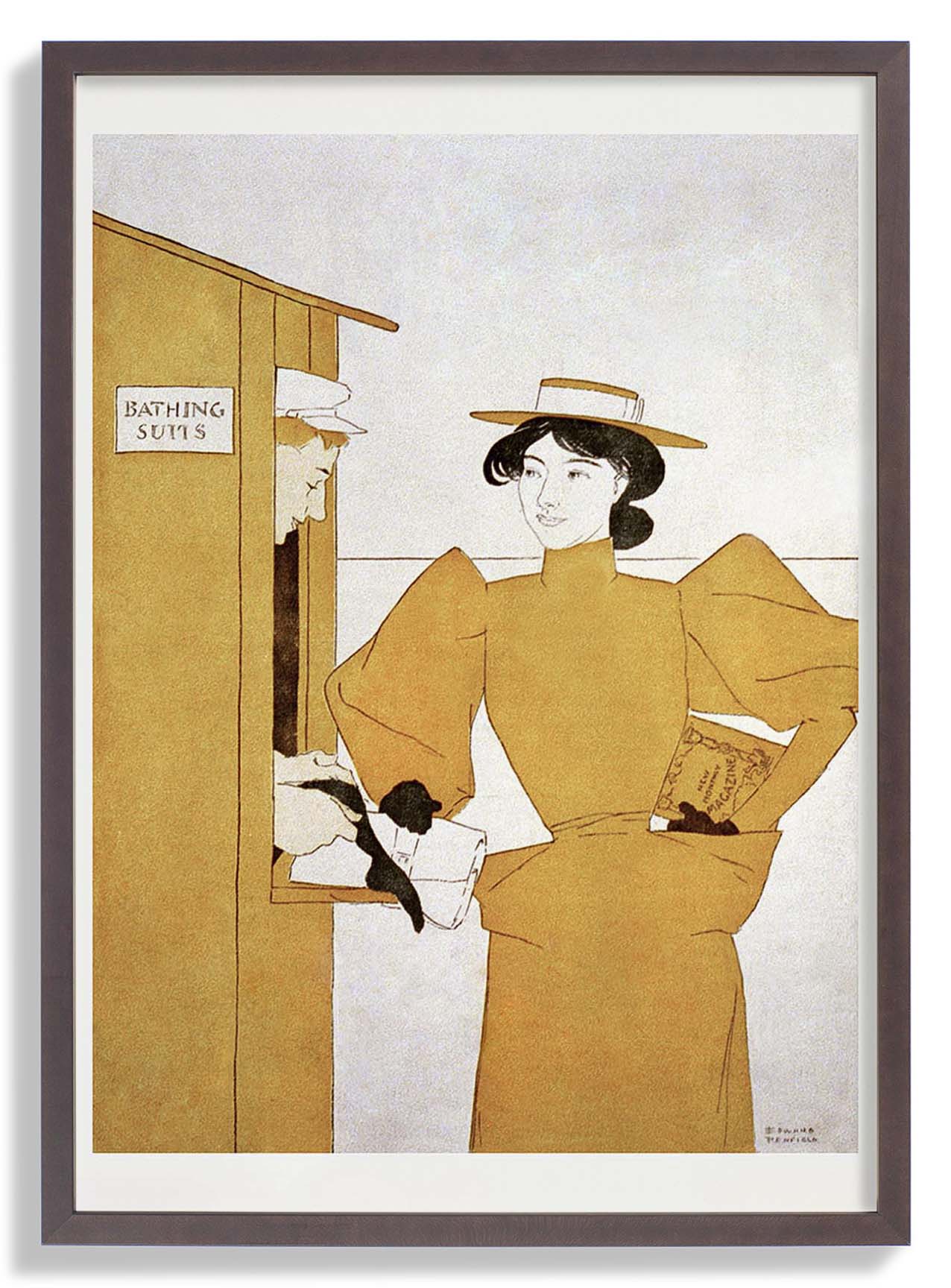 Frau, die Badeanzüge von Edward Penfield abholt