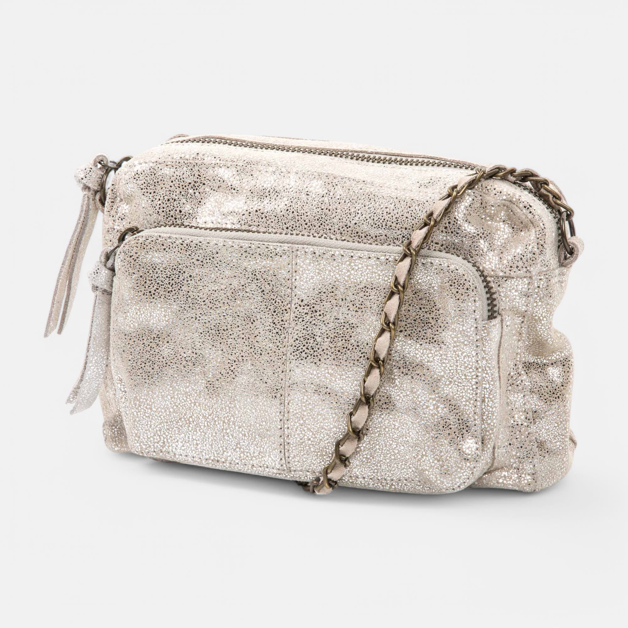 Sac bandoulière en cuir argent