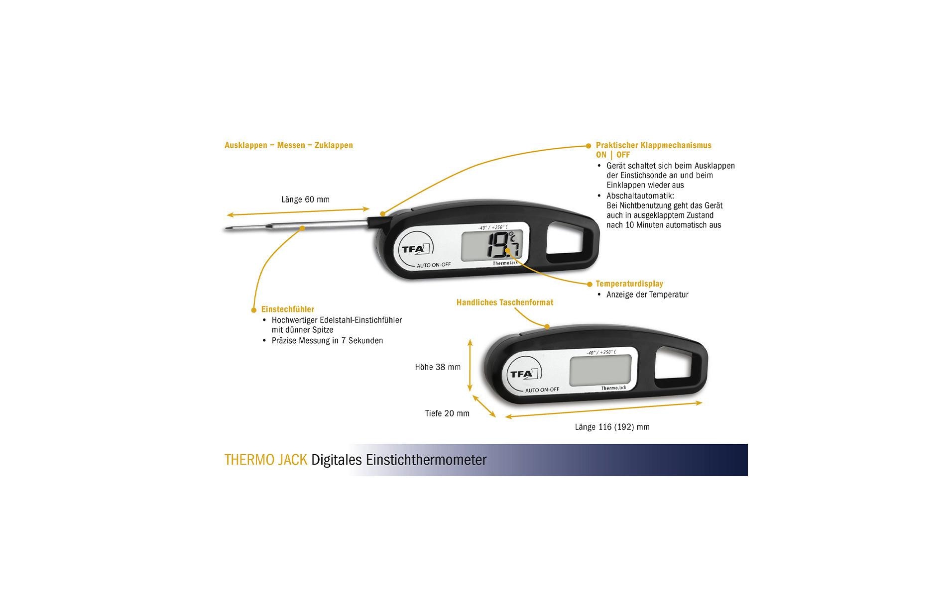 Einstichthermometer THERMO JACK, SchwarzDigitales Einstichthermometer