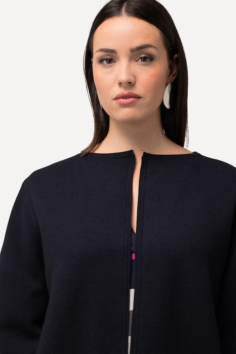Long-Strickjacke, Doubleface-Strick, Klappkragen