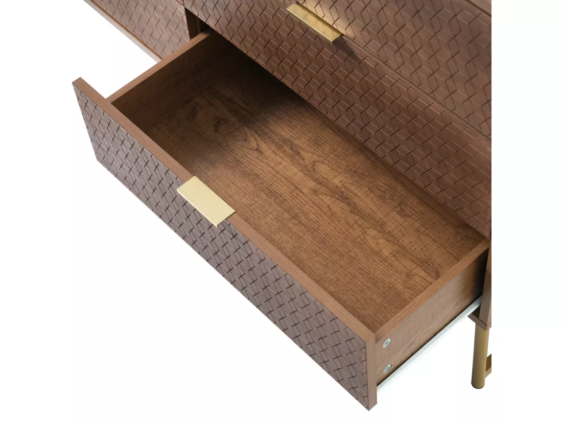 Commode avec 6 tiroirs, anti-basculement, 120 x 40 x 75 cm, panneau de particules et métal, noyer
