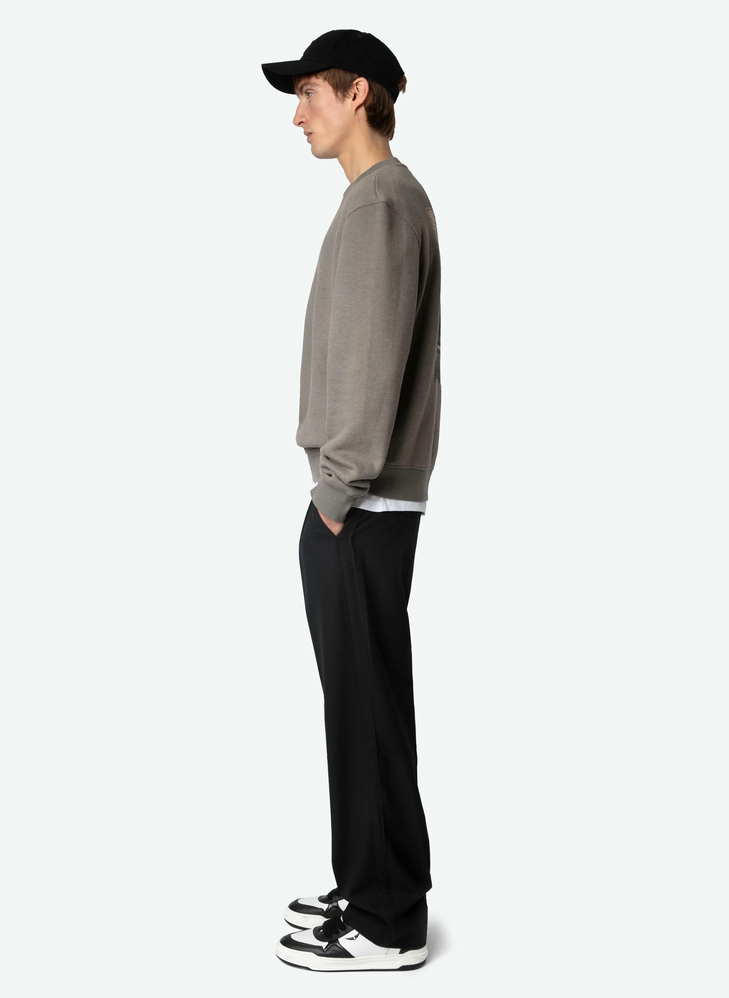 SIMBA - Sweatshirt droit en coton bio mélangé sérigraphié | Gris