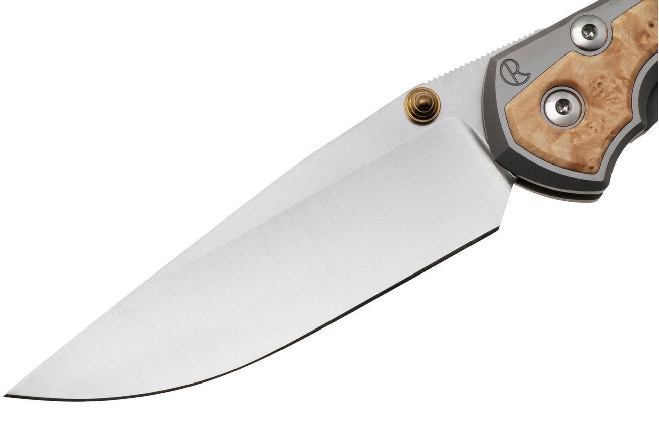 Chris Reeve Large Sebenza 31 L31-1628, Satin CPM MagnaCut, Polished Titanium, Box Elder Burl Inlay zakmes