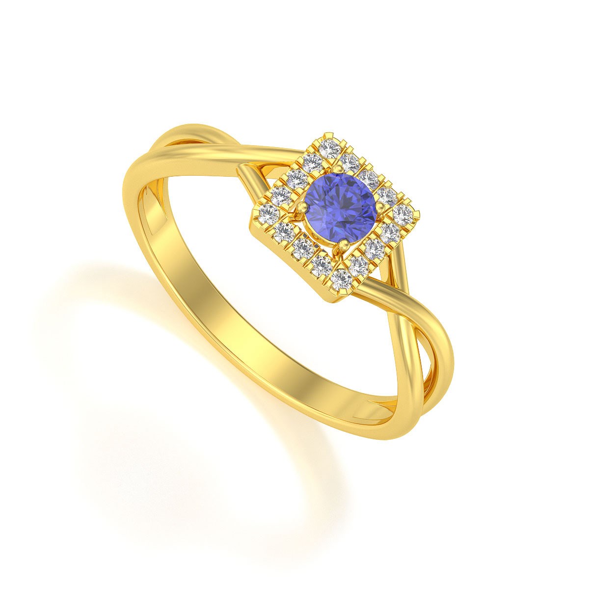 Bague ADEN Or 585 Jaune Tanzanite et diamants 2.154grs