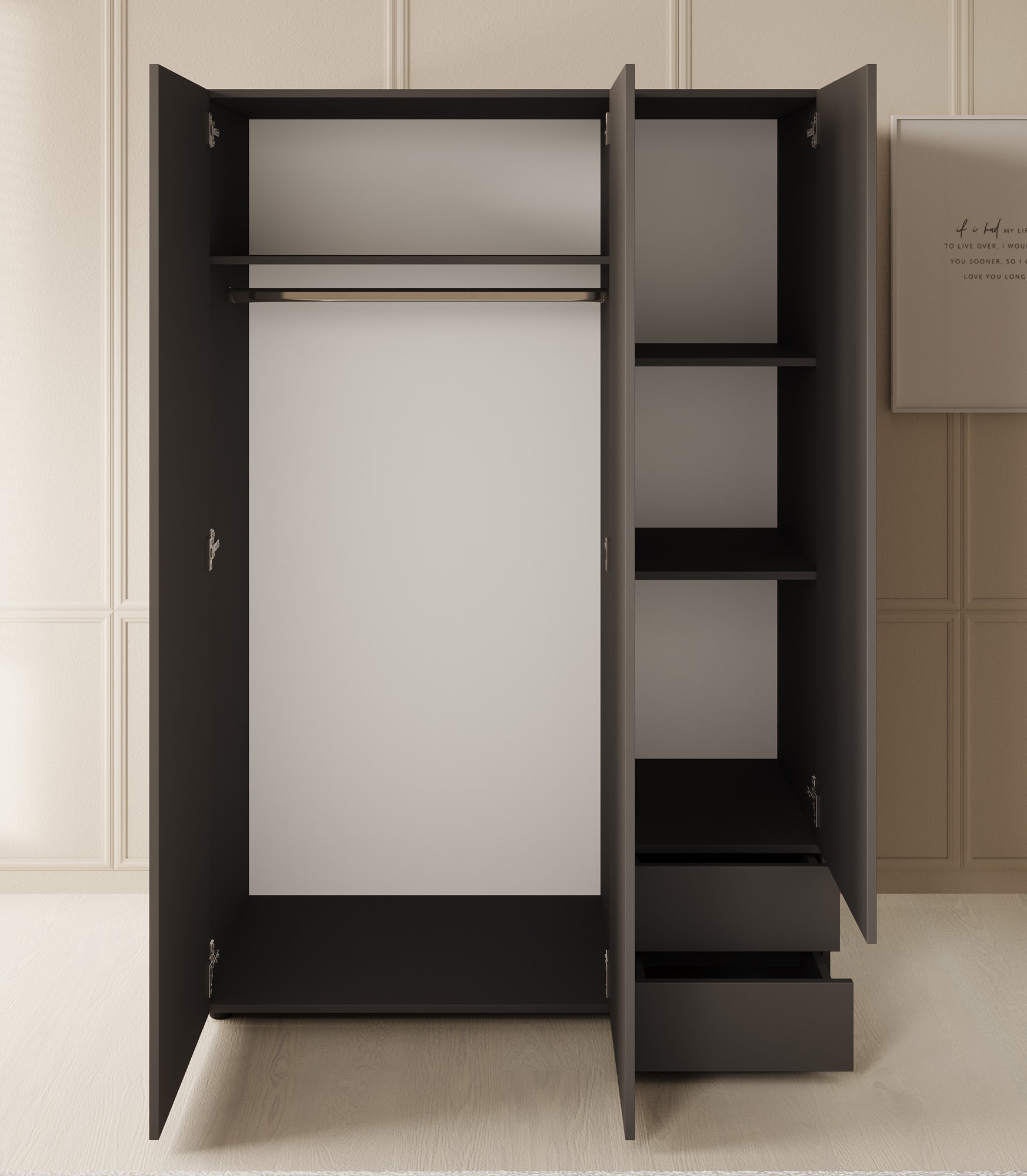 Bellini - Kledingkast 3-deurs - Antraciet - 120x51x177 cm