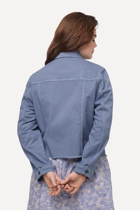 Color-Jeansjacke, Fransensaum, Oversized, Biobaumwolle