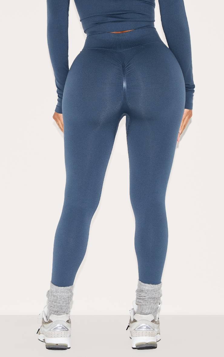 Bleu Marine Legging Taille Haute À Détail Froncé Sans Couture Shape Active