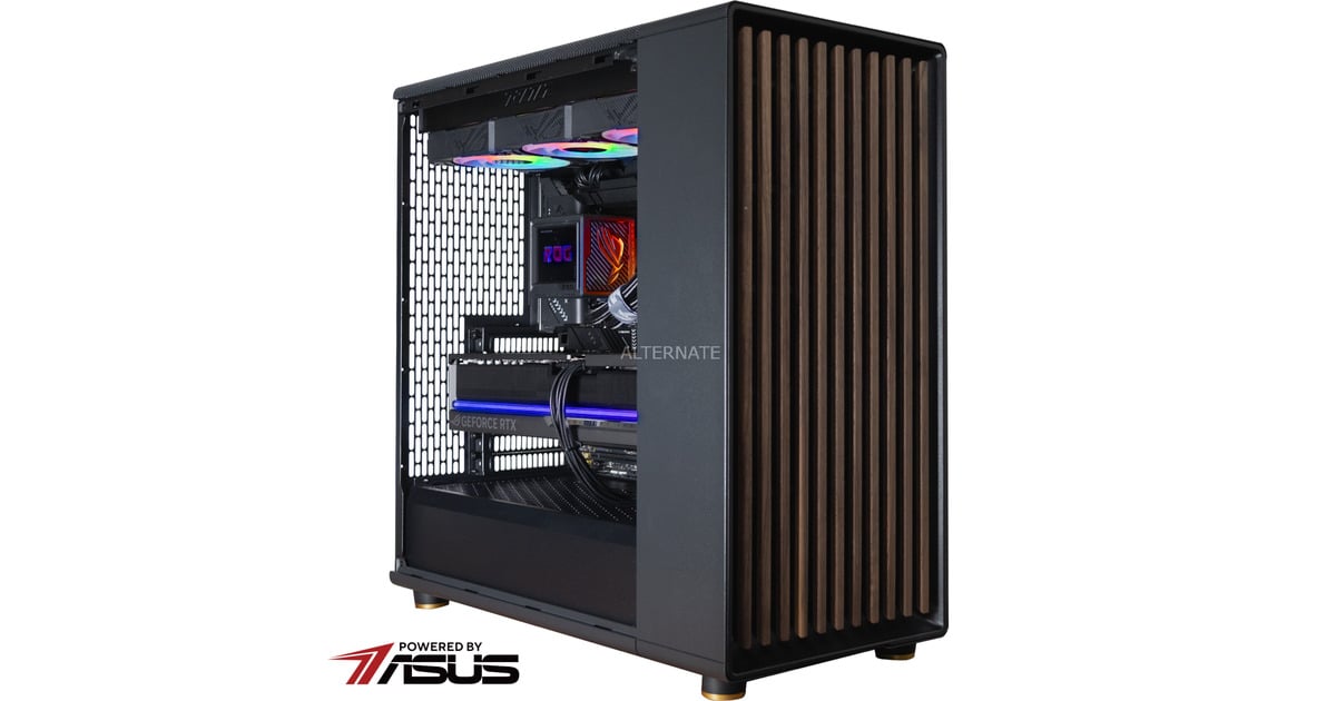 ALTERNATERyzen 9 - RTX  5080 Gaming pc Powered by ASUS  (Zwart/houtkleur | R9 9950X3D | RTX 5080 | 64 GB | 2 TB SSD)
