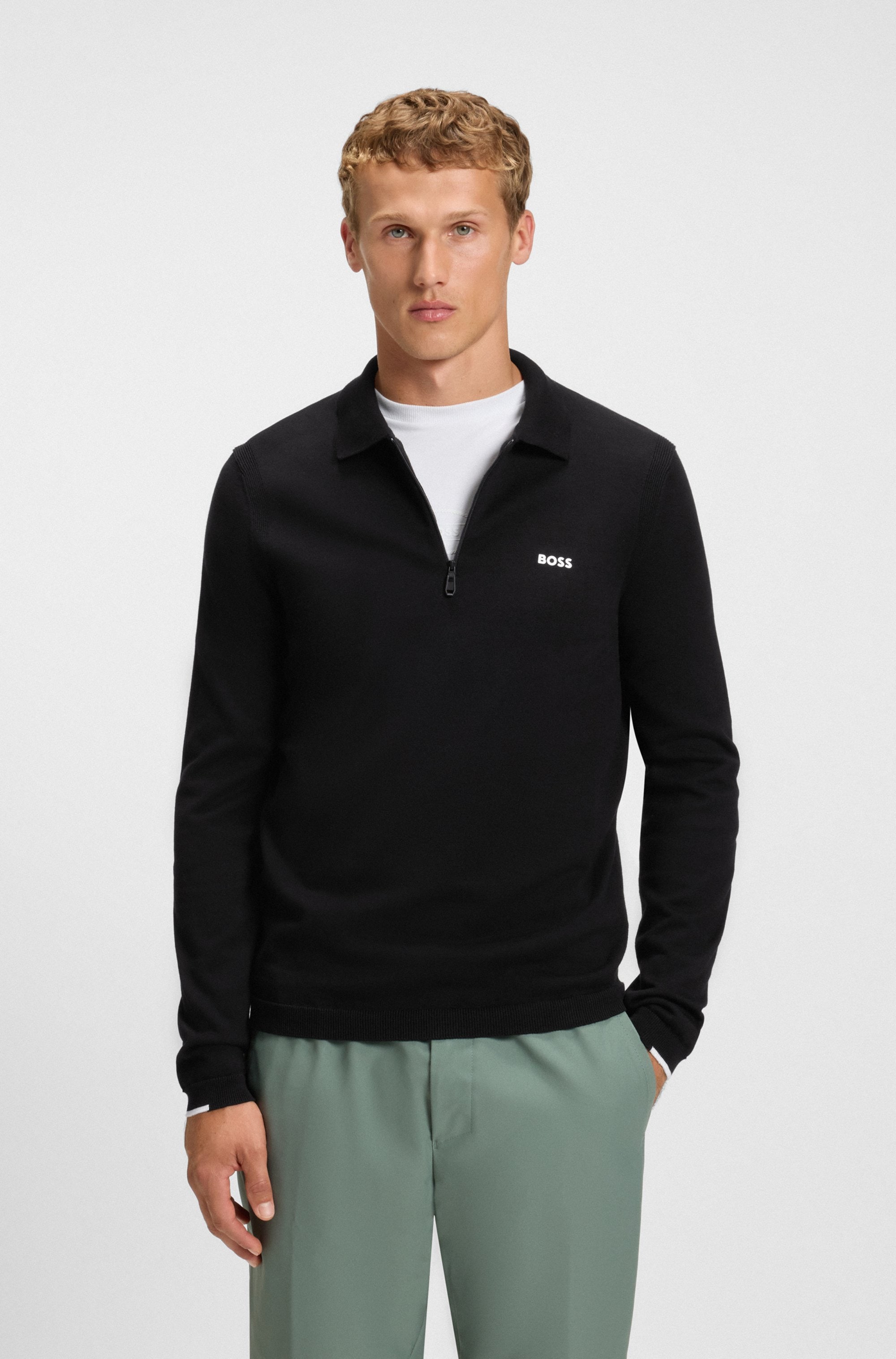 BOSS GREEN Strickpullover »KN Ever-X PL«, mit Reissverschluss, regular fit, toniges Logo