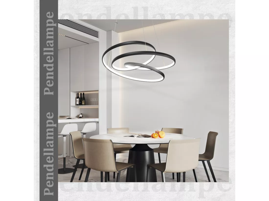 NETTLIFE Suspension LED Fer Noir Diam.24cm Dimmable 50CM Lampe à Suspension Moderne avec Télécommande Lampe de Salon 55W