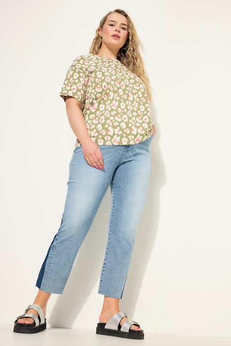 Mom-Jeans, HighWaist, weites Bein, seitlicher Keil, 5-Pocket