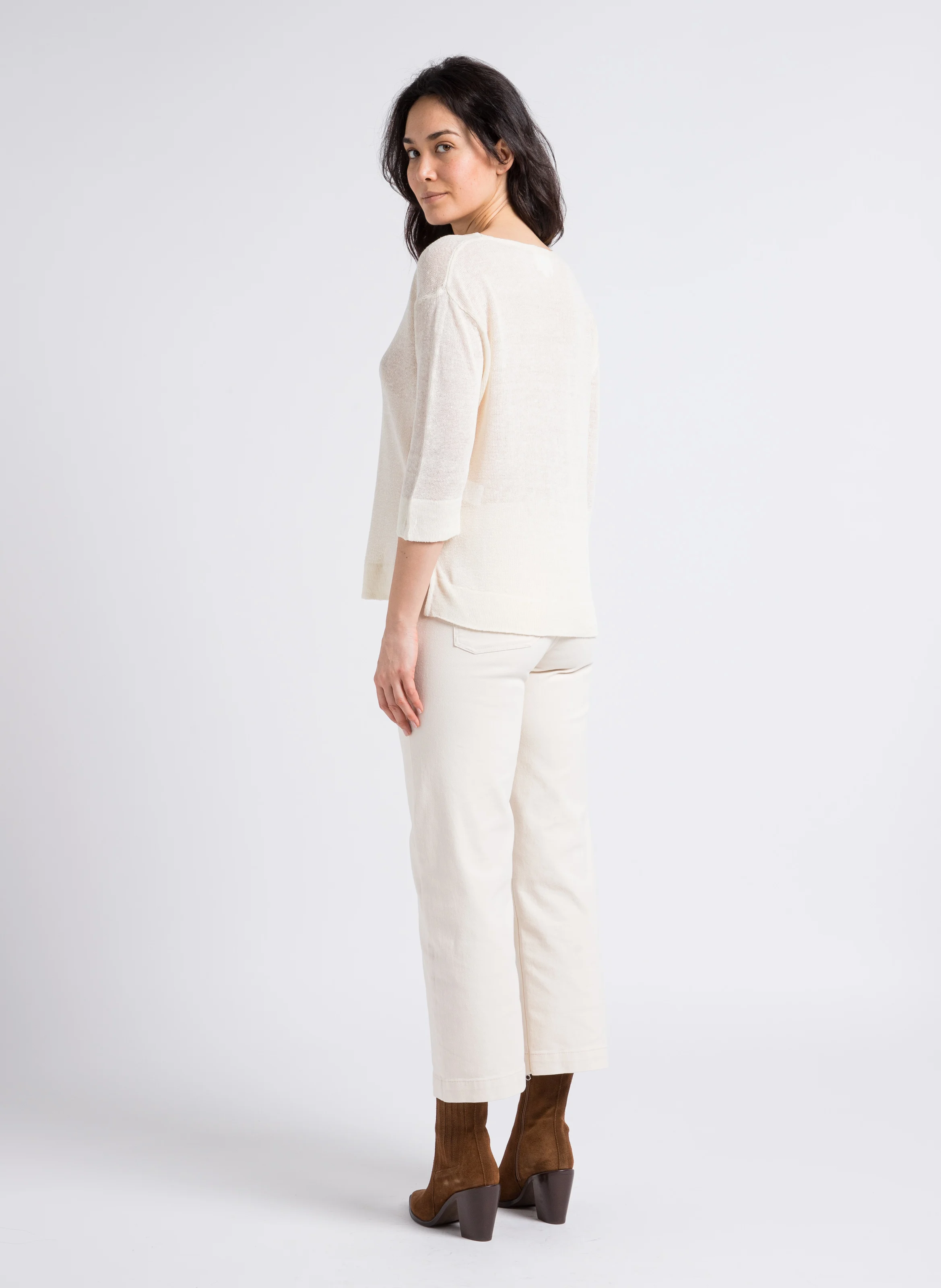 SELYNA - Jean droit taille haute en coton mélangé | Beige