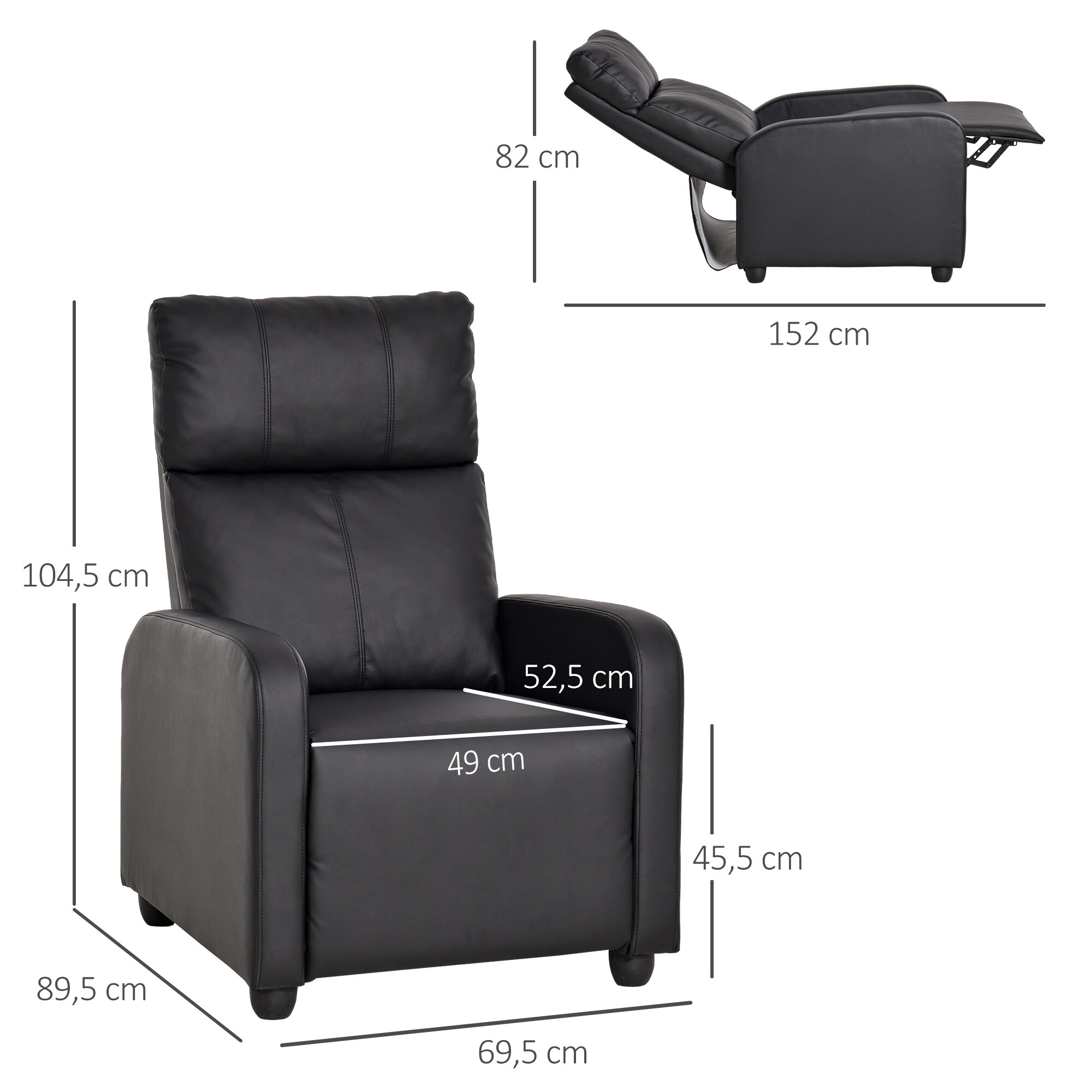HOMCOM Fernsehsessel mit Liegefunktion 69,5 x 89,5 x 104,5 cm (LxBxH)