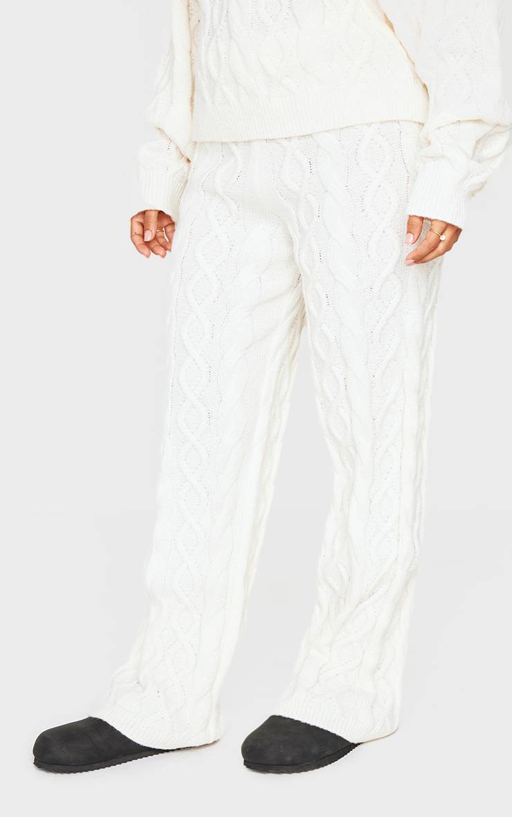 Crème Pantalon Large En Maille Torsadée Petite