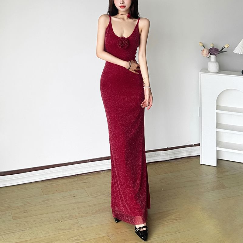 Sugarcoat - Spaghettibandjes Effen Glitter Mesh Maxi Schedejurk