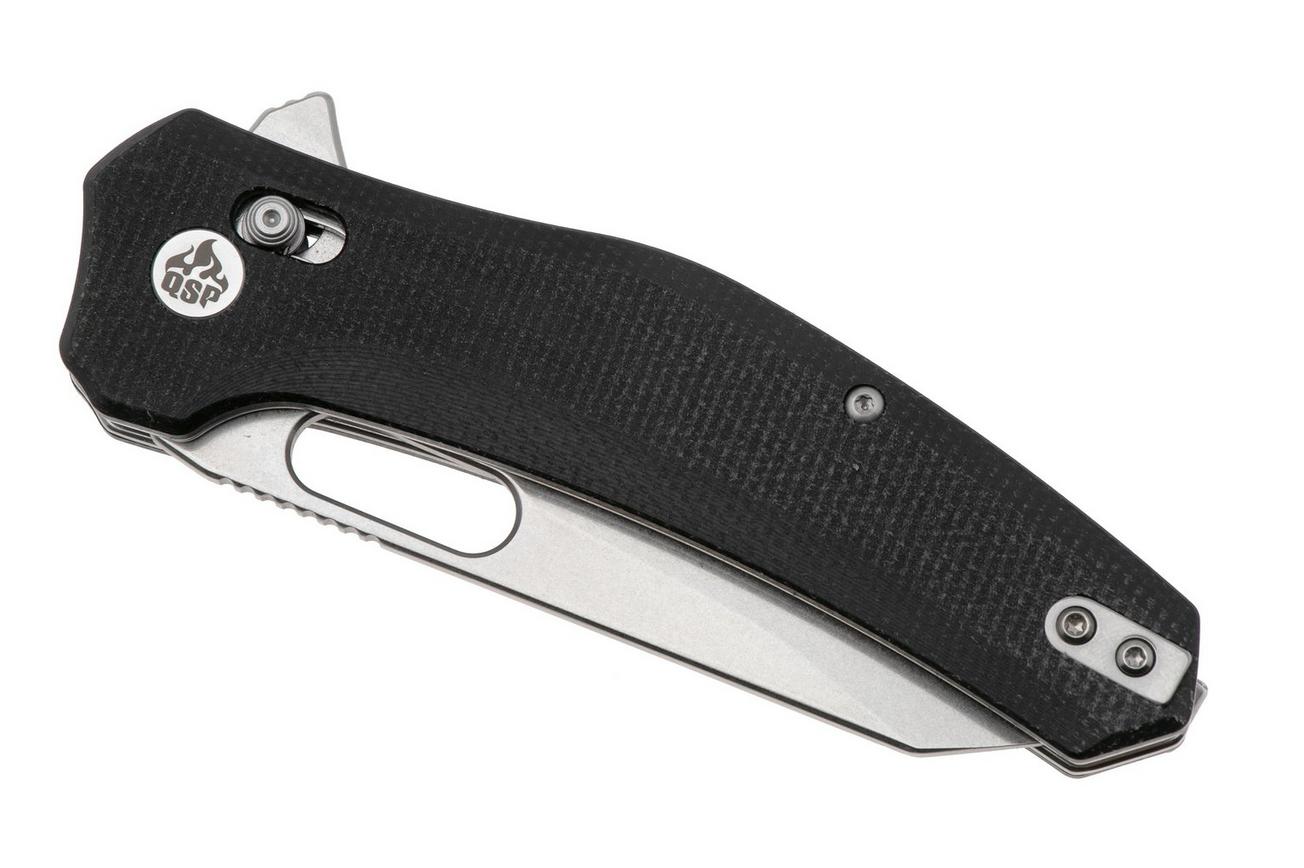 QSP Knife Emu 164-A1, Stonewashed 14C28N, Black Micarta, zakmes