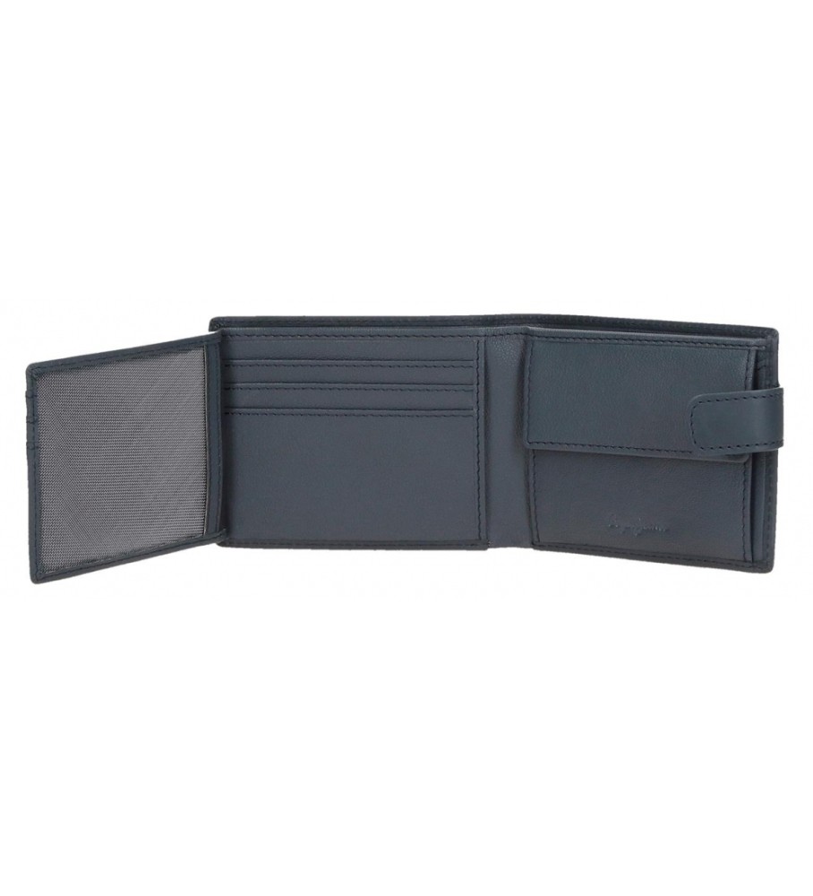 Carteira vertical Pepe Jeans Staple em couro azul marinho com fecho de clique.