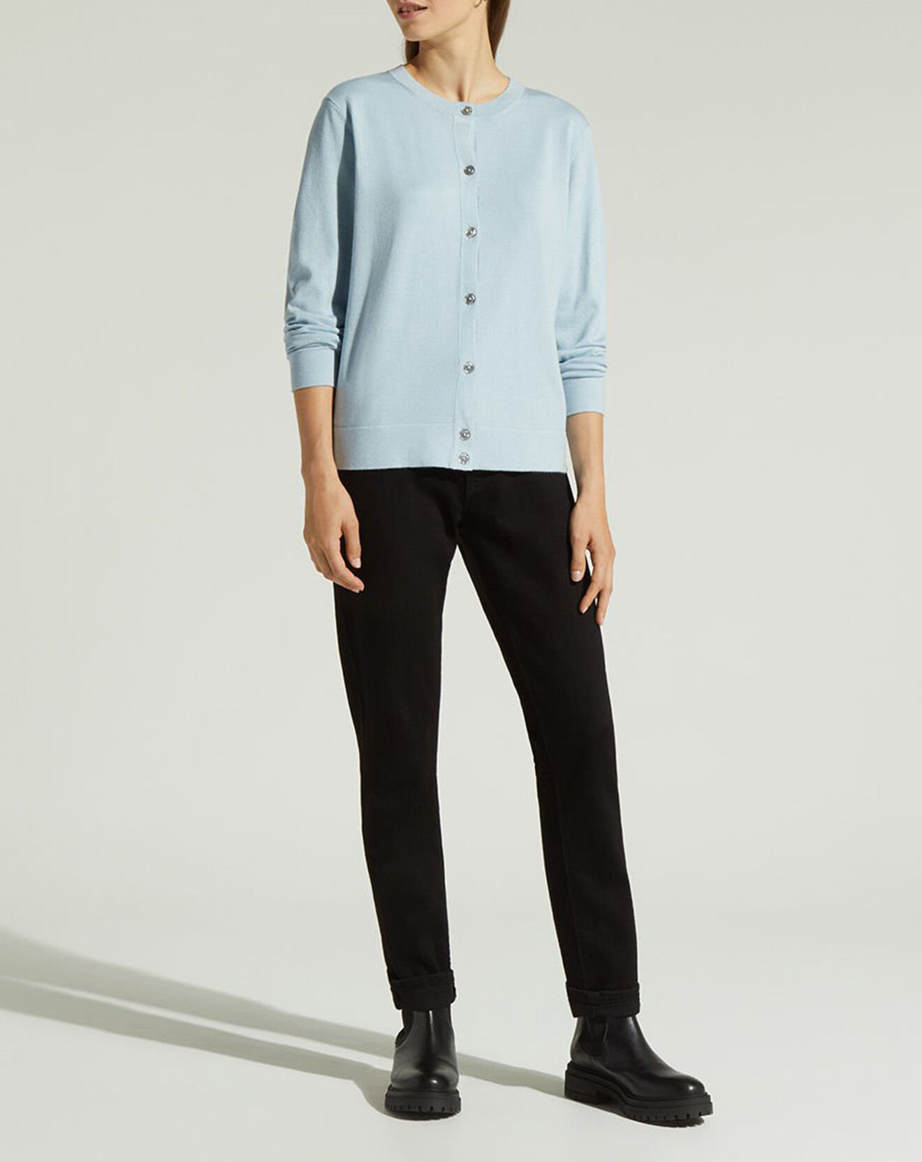Galeries Lafayette Cardigan droit en Maille fine Dya bleu clair