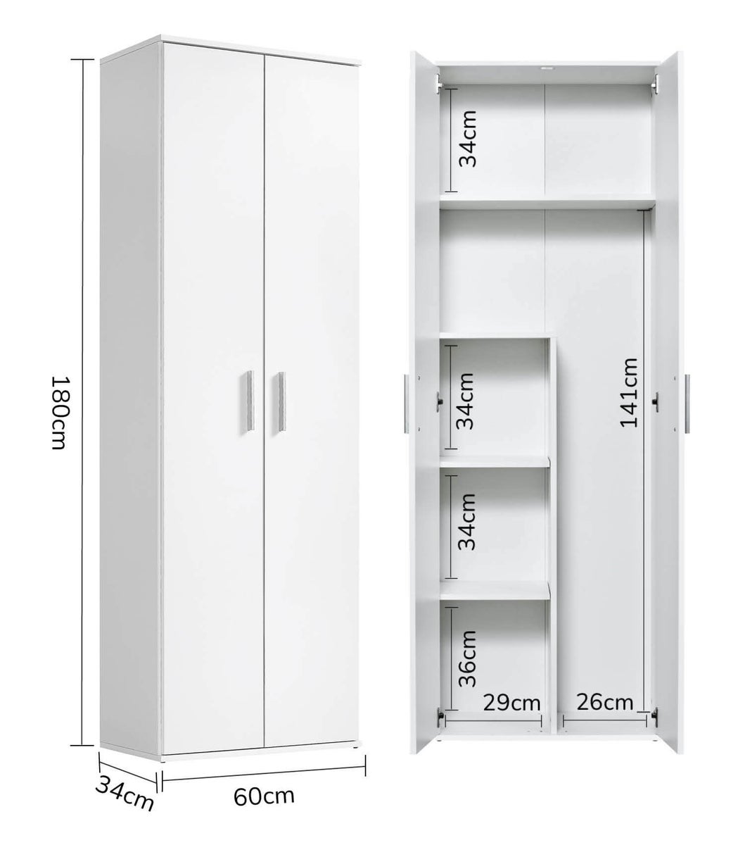 mokebo bezemkast in het wit 'The Long One', huishoudkast, schoonmaakkast of multifunctionele kast