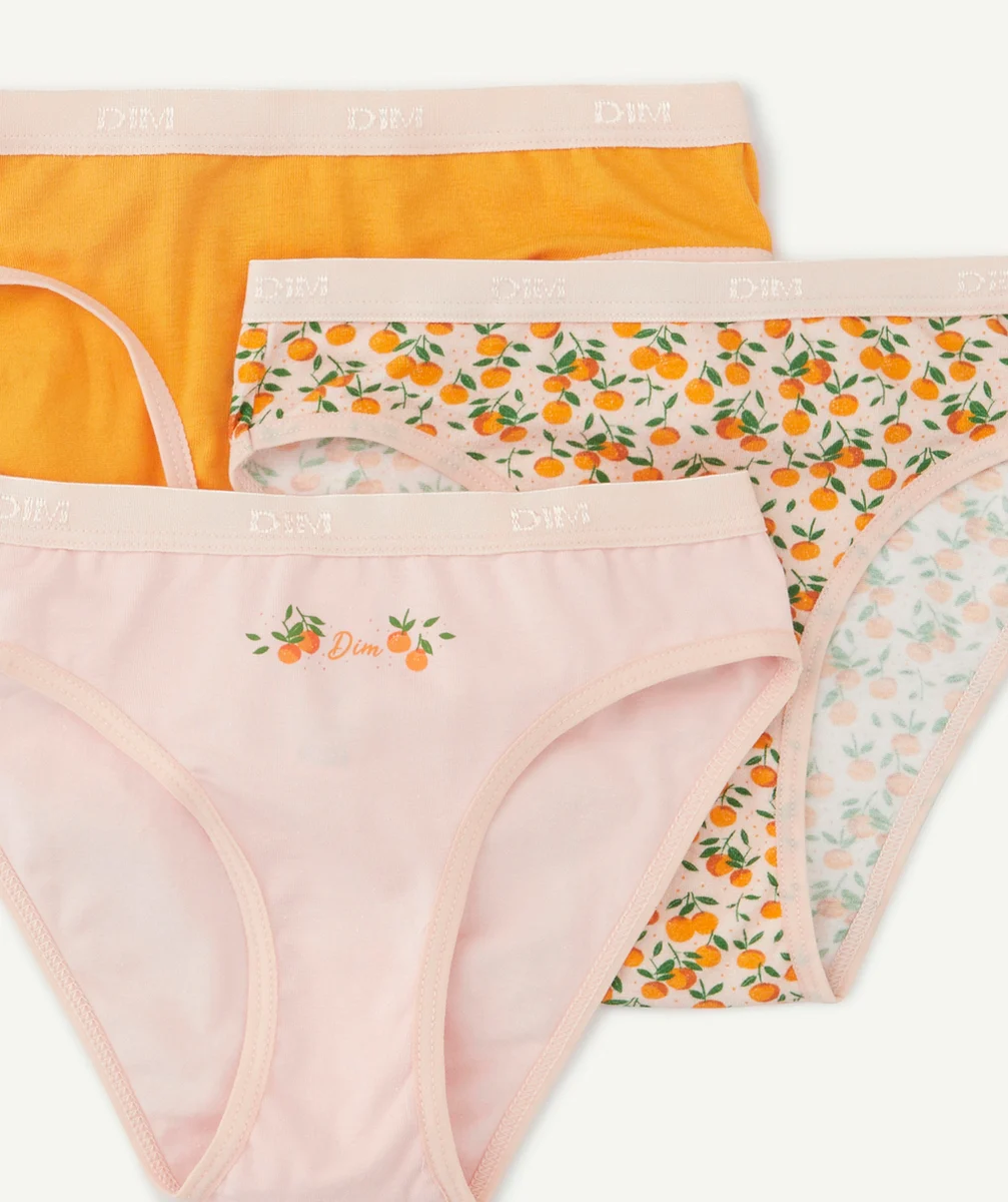 DIMLOT DE 3 CULOTTES IMPRIMÉES OU UNIES ORANGE JAUNE ET ROSE PASTEL