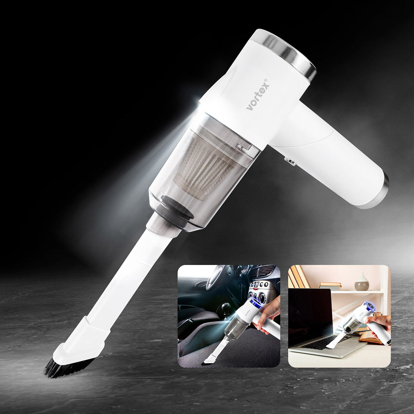 Vortex Aspirateur à main sans fil pliable avec éclairage LED  blanc