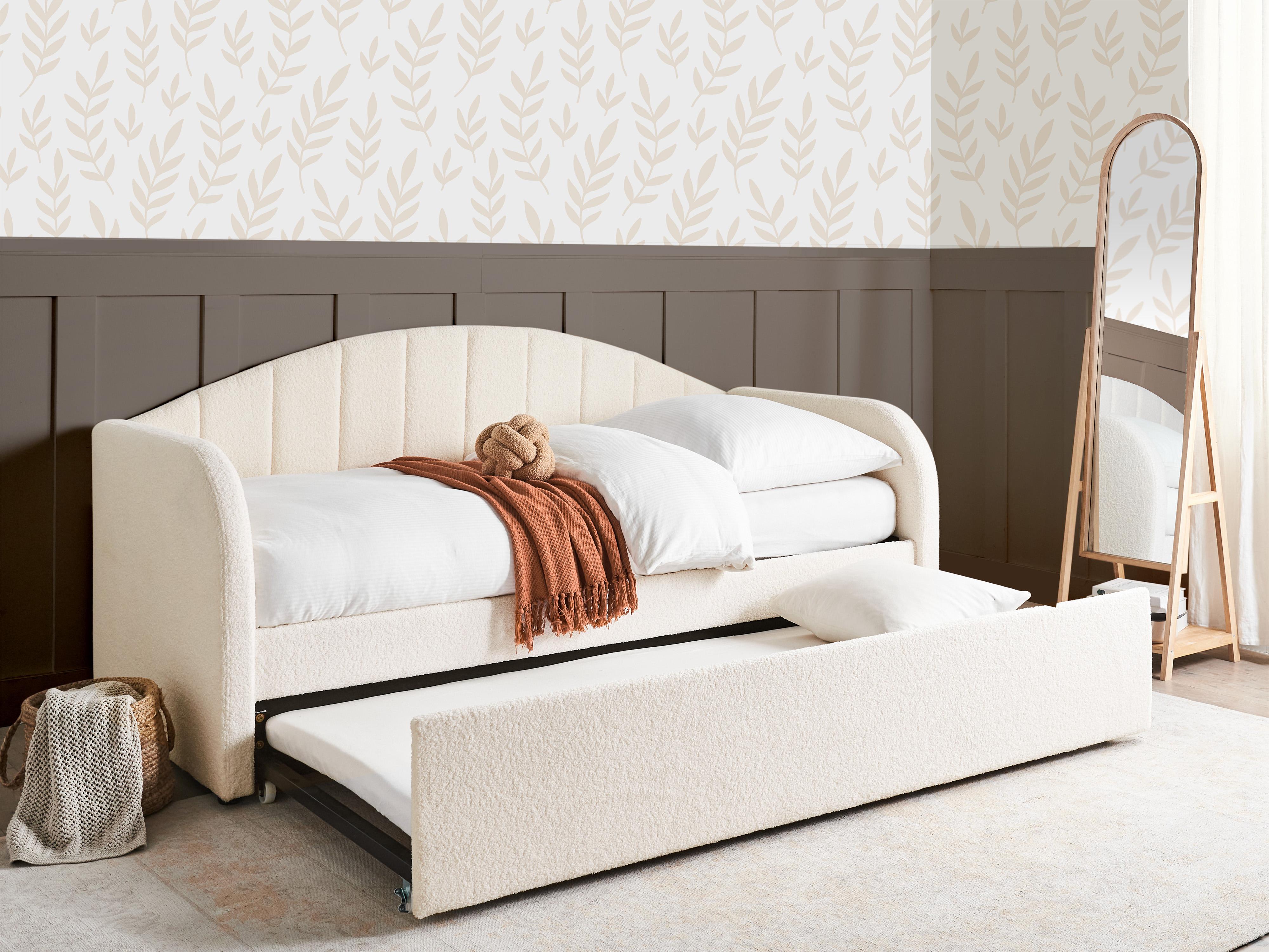 Onderschuifbed Bouclé EYBURIE 90 x 200 cm Lichtbeige