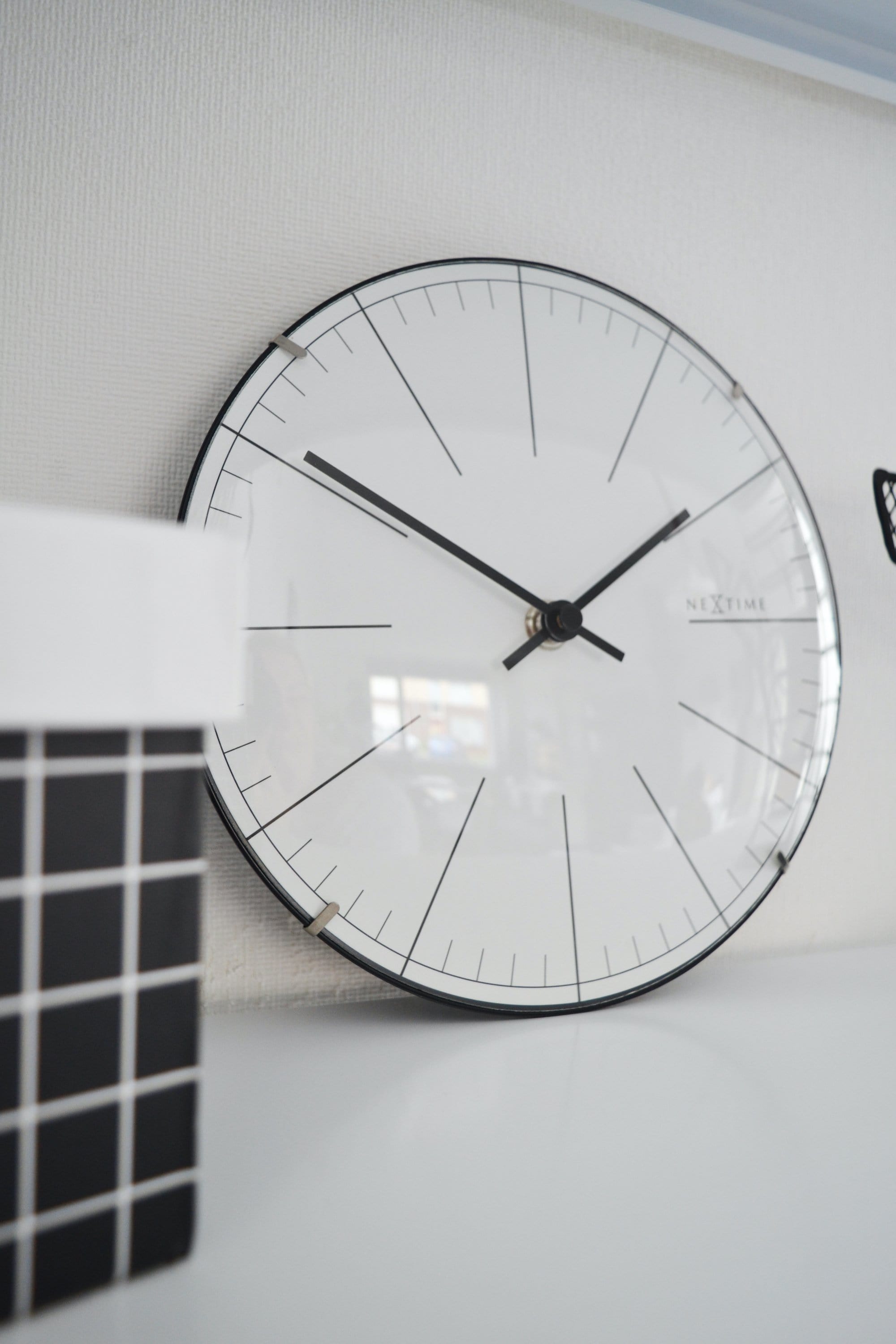 NeXtime - NeXtime - Wandklok|Tafelklok- 20cm- Glas- Wit- 'Big Stripe