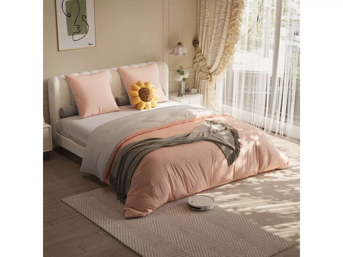 Parure de lit 3 pièces, d'oreiller*2(80 x 80),drap-housse(140 x 200)+housse de couette(140 x 210),Blanc+Rose,polyester