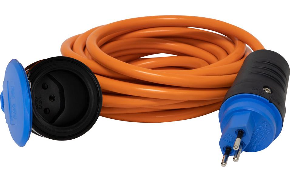 Verlängerungskabel 10 m T13 - T13 Orange230 V, Verlängerung mit T13 Stecker und Kupplung T13, 10 m Lang, für den Ausseneinsatz (IP55)