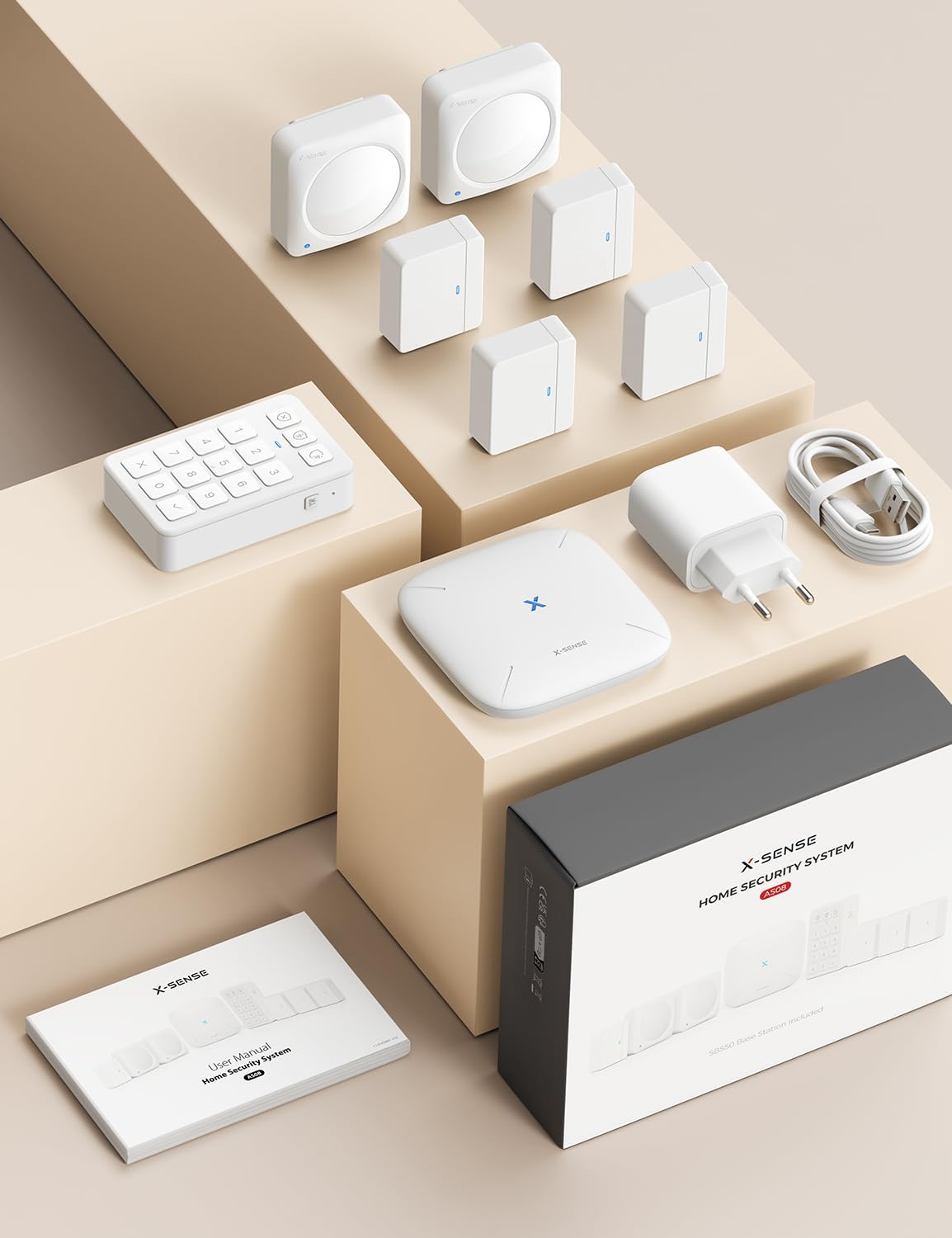 X-Sense Smart Home Sicherheitssystem AS08, Alarmanlage für Tür und Fenster, Codeschloss für die Haustür mit App, funktioniert mit Alexa, Tür- und Fenstersensoren, Bewegungsmeldern, Smart Home Keypad