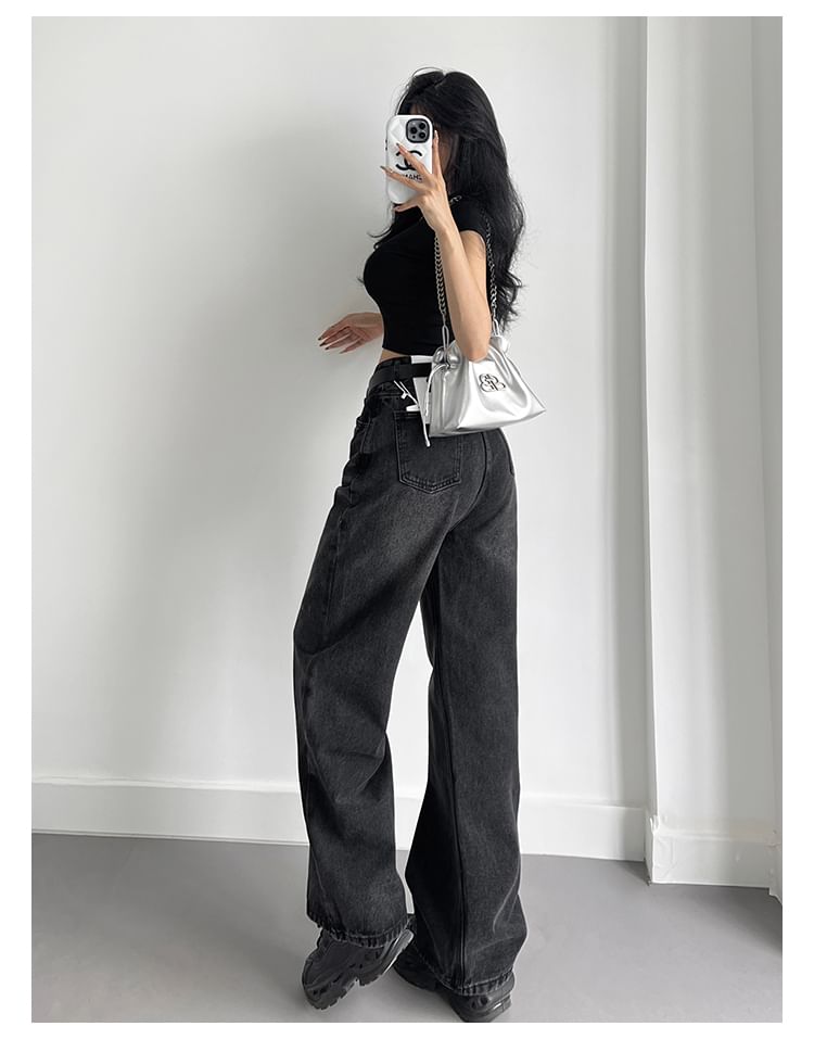Girls Supply - Gewassen hoge taille rechte losse jeans