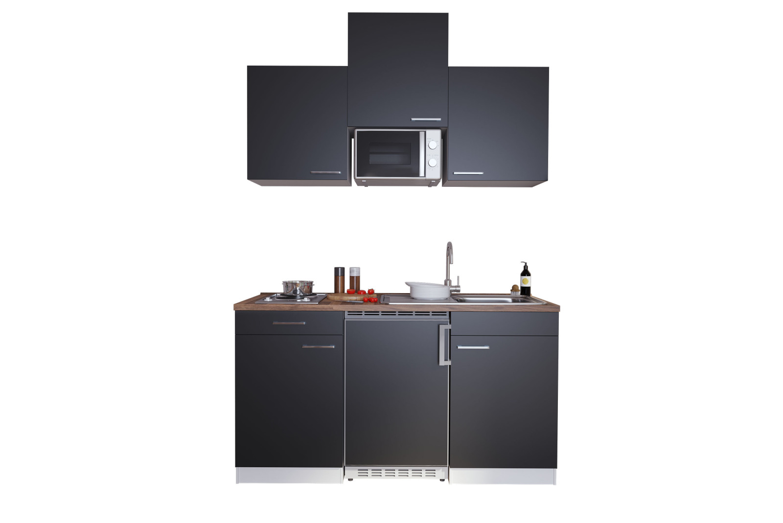 RESPEKTA Küchenzeile - schwarz - mit E-Geräten - 150 cm