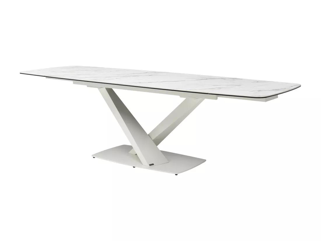 Table à manger extensible 6 à 10 personnes en verre trempé, céramique et métal - Effet marbre blanc - MALATA de Maison Céphy