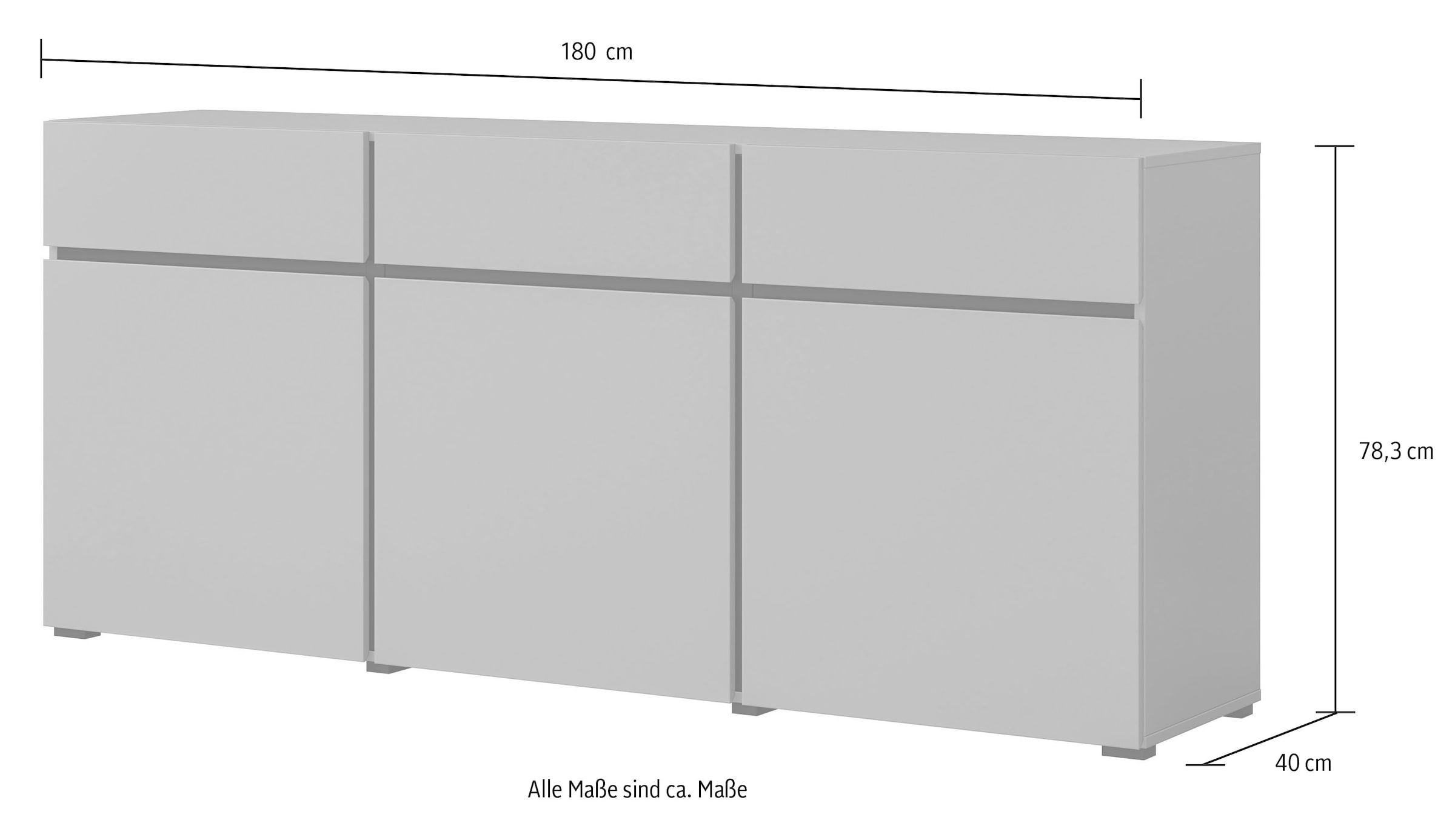 INOSIGN Kommode »Cross,Breite 180 cm, moderne grifflose Kommode,3 Türen/3 Schubkästen« Schubladenschrank mit viel Stauraum, Einlegeböden verstellbar