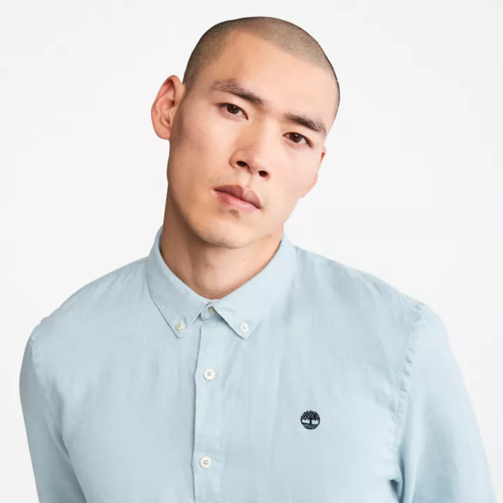Chemise en lin Mill Brook pour homme en bleu clair