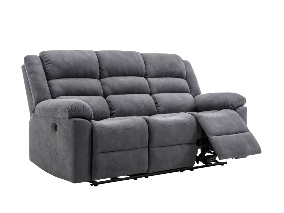 Canapé 3 places et fauteuil relax électrique en tissu gris BUROLO