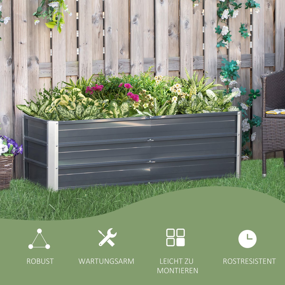 Outsunny verhoogd bed, 125L x 47B x 40H cm, staal, grijs